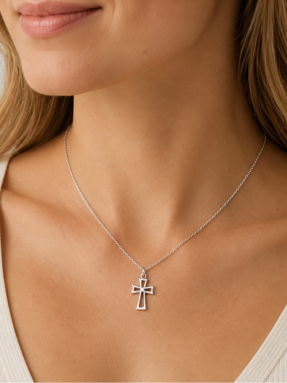 Silver Open Cross Necklace